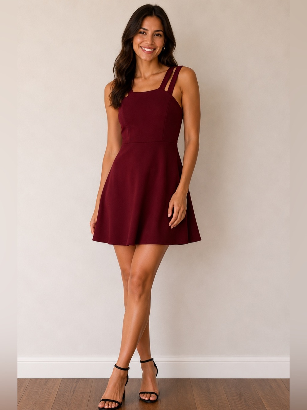 B Darlin Burgundy Strappy Fit-and-Flare Dress